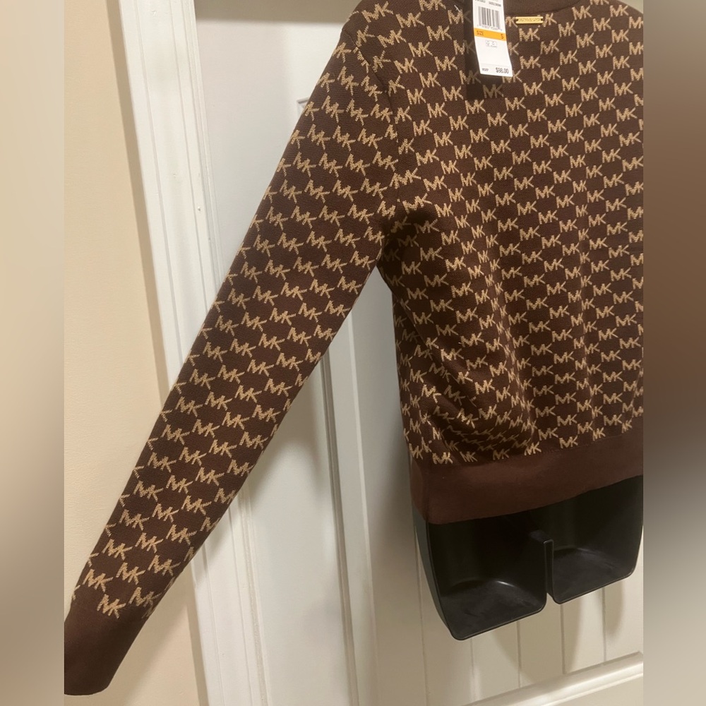 Michael Michael Kors MK Monogram Knit Sweater | Size S | Saddle Brown | NWT - Picture 5 of 6
